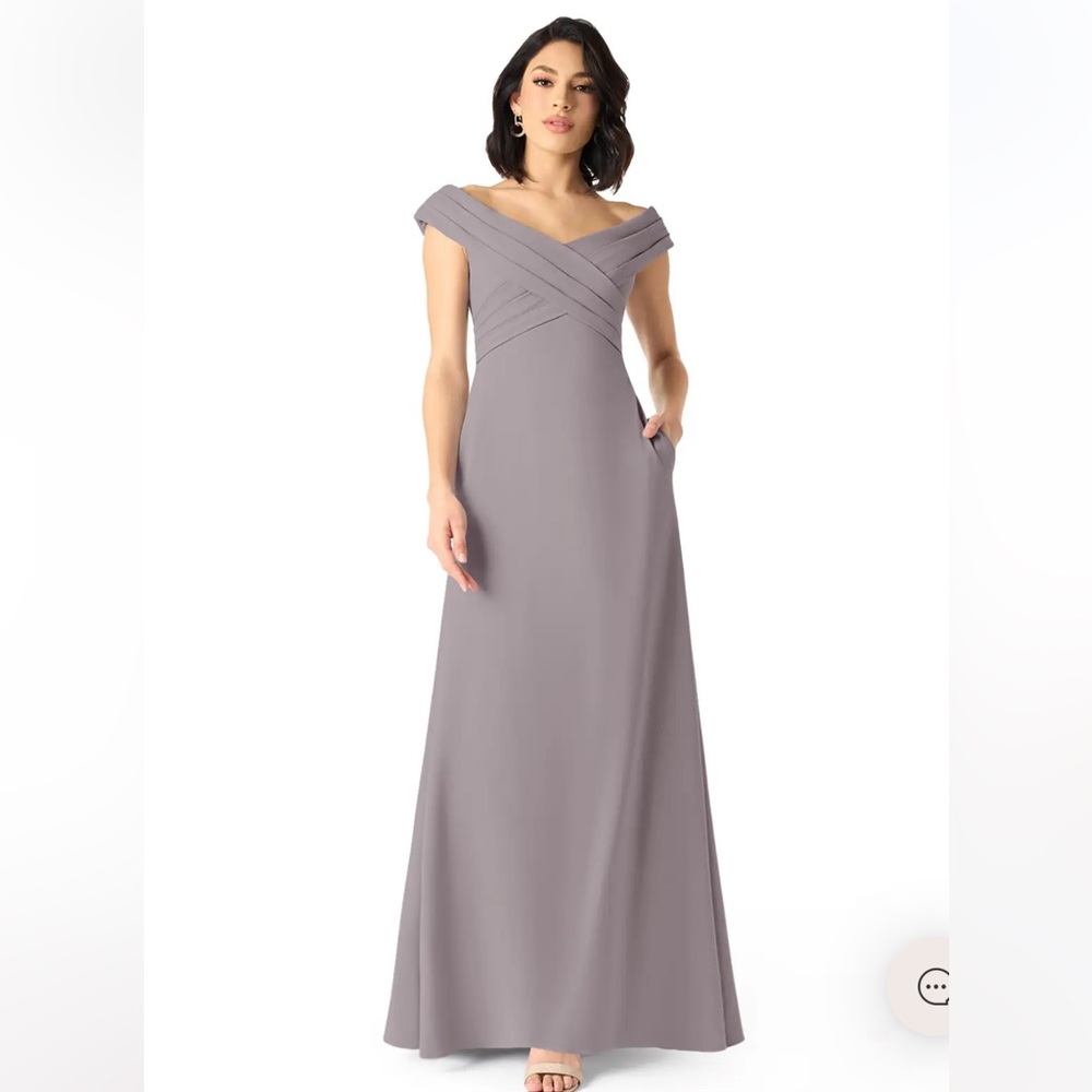 Azazie Gray Off-Shoulder Maxi Dress